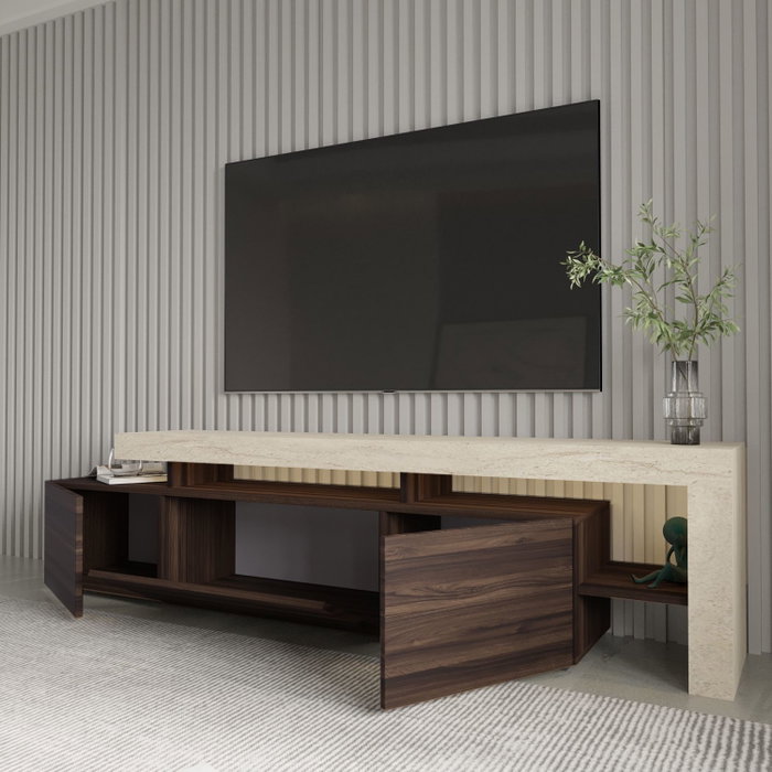 Hanah Home Soporte para TV Travertino y Nogal con Luces LED Hanah Home Soporte para TV Travertino y Nogal con Luces LED